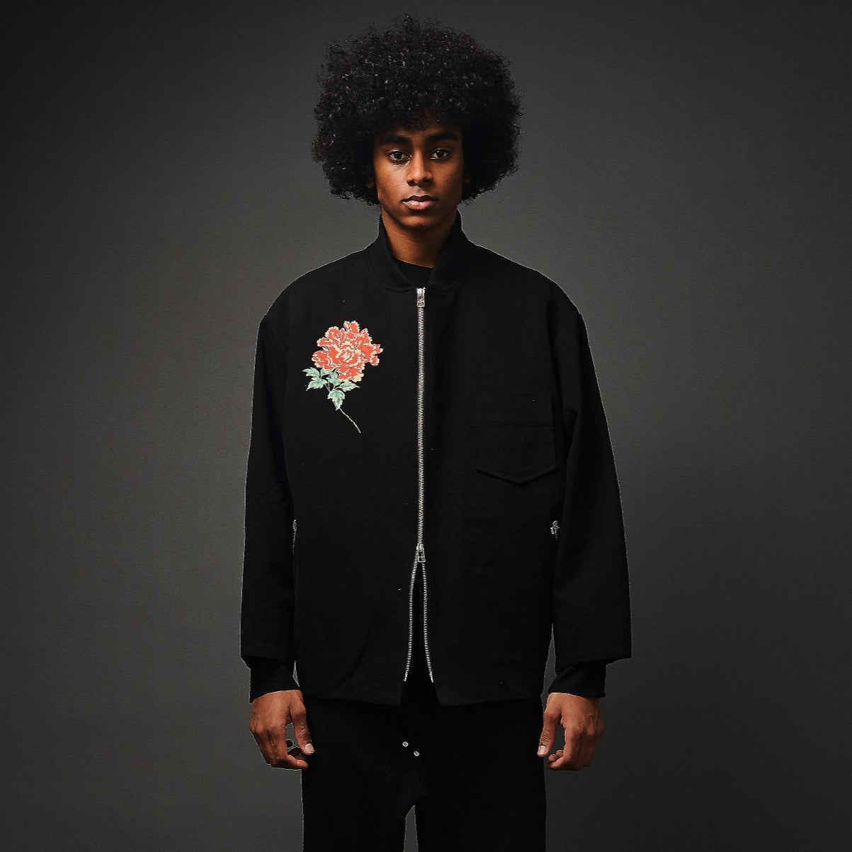 Flower Blouson Jacket in Black