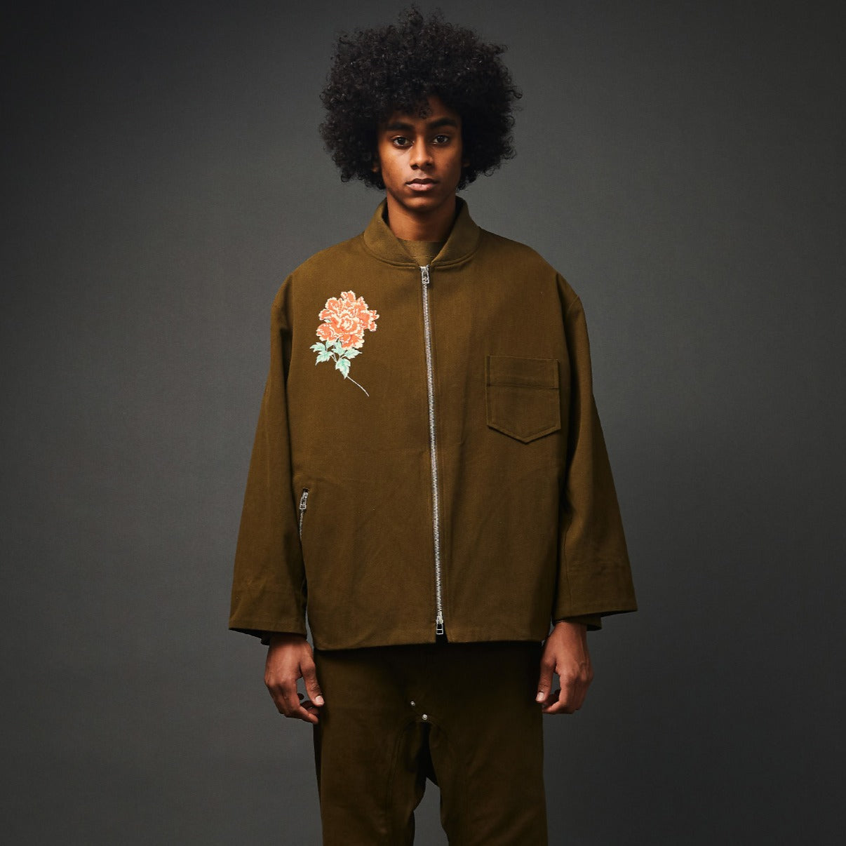 Flower Blouson Jacket in Olive