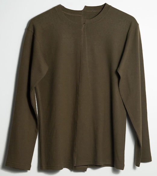 Olive Asymmetrical Knitted Shirt